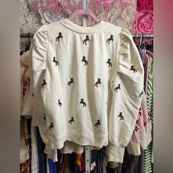 Maeve Puff-Sleeve Embroidered Sweatshirt, Horses, XL NWT - Picture 6 of 7